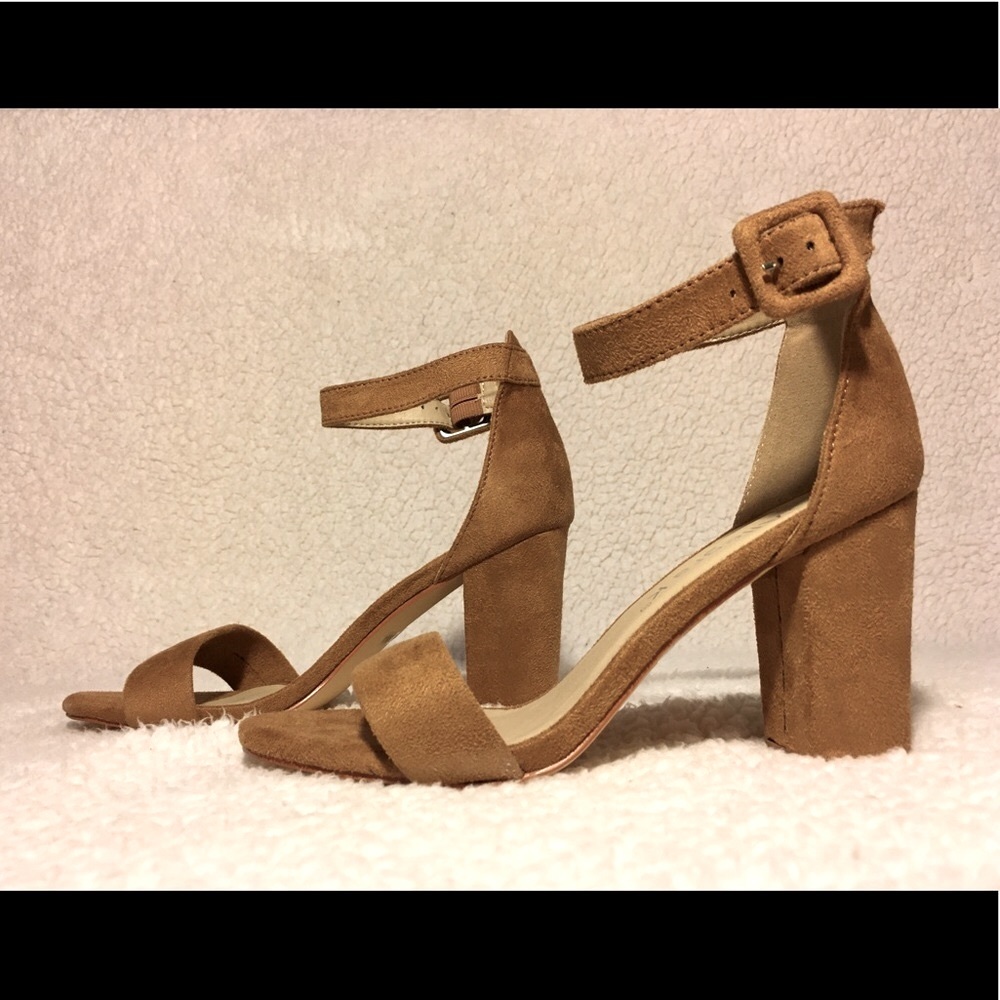 Tan Chunky High Heel with Buckle Ankle Strap - Picture 3 of 6